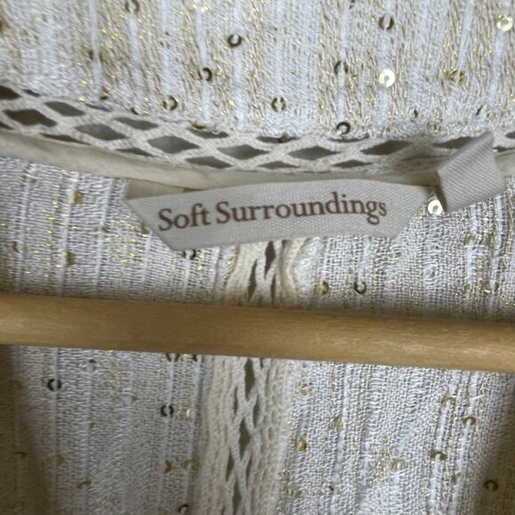Soft Surroundings Kimono Cardigan Size 2X Cream Striped Sequin Open Front Layeri - Picture 6 of 7